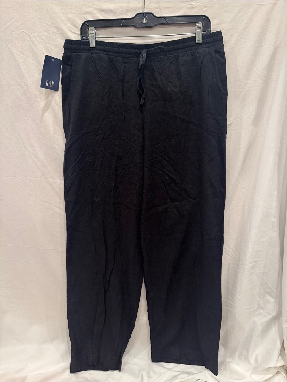 GAP Women’s Black Drawstring Linen Pants, Size Large